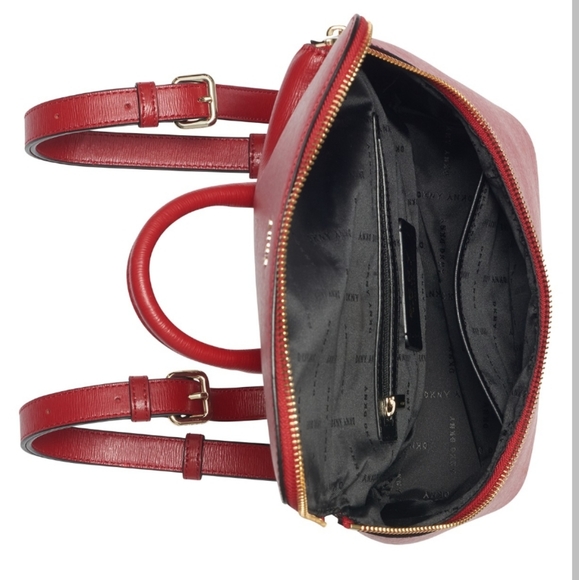 DKNY Bryant Leather Top Zip Backpack -Bright Red - Picture 3 of 7